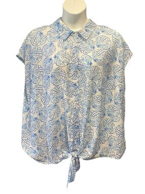 Haven and Blair London Seashell Print Knot Front Top Womens Plus Size 3X NWT